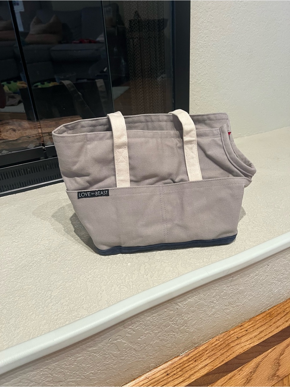 Love Thy Beast Gray Canvas Tote with Cream Handles